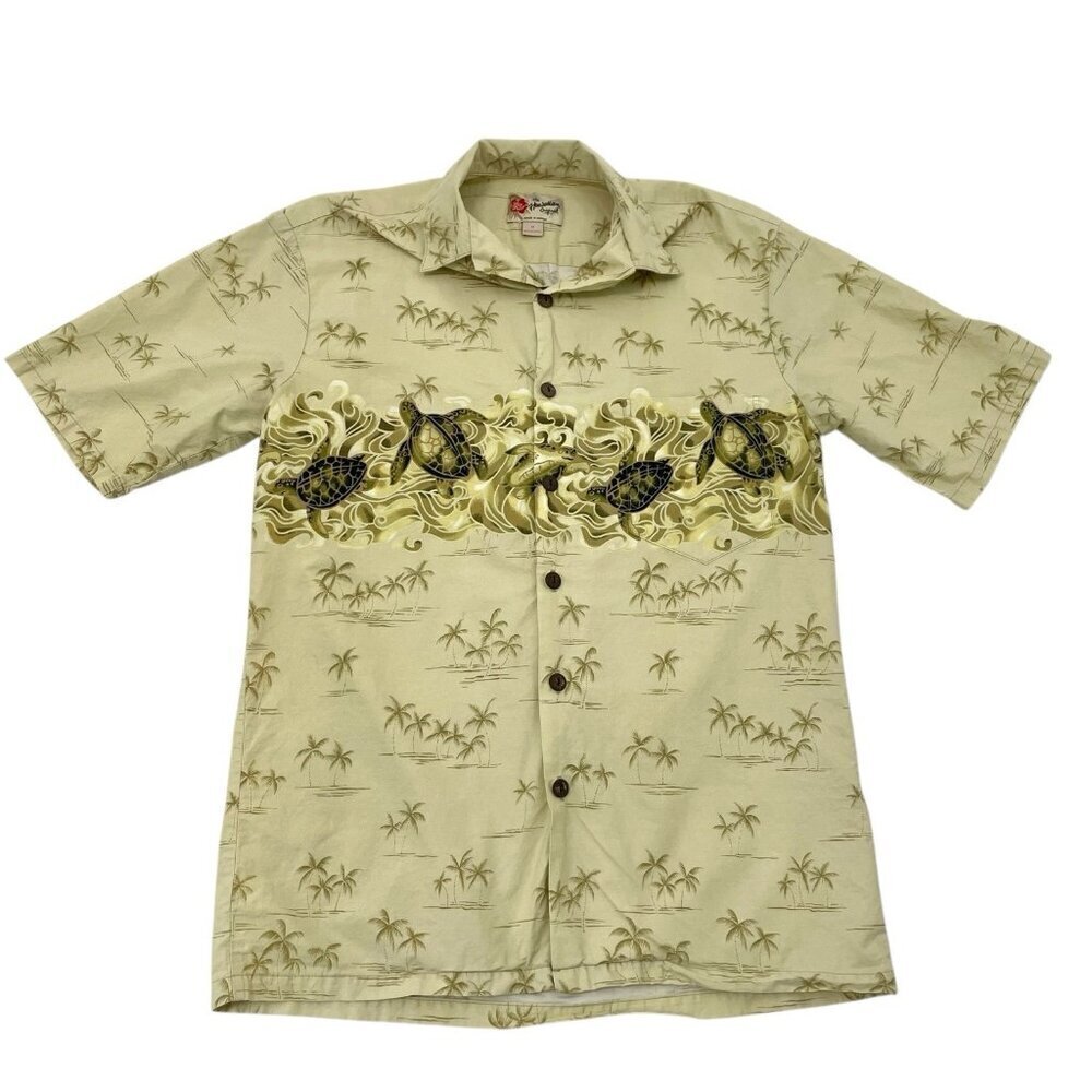 Hilo Hattie Turtle Palm Hawaiian Shirt Tropical Vacation Beach size Medium